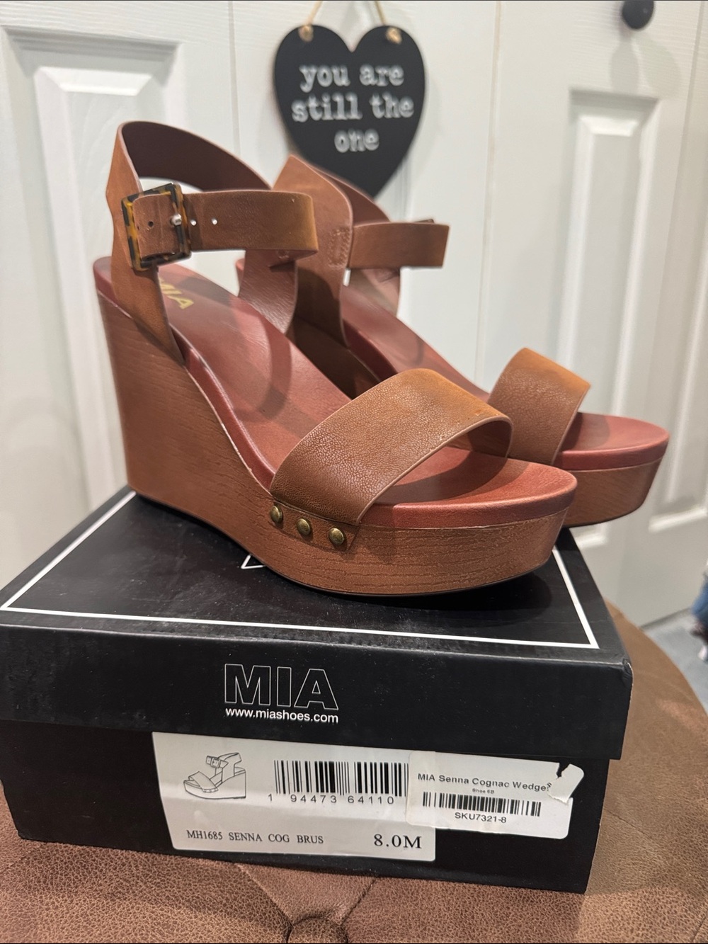 MIA Cognac Tan Platform Wedge Sandals